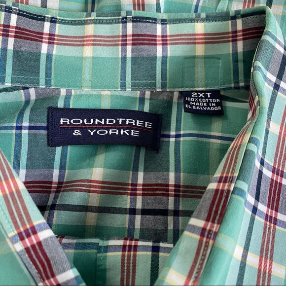 Men’s Roundtree & Yorke 2XT Green Plaid Shirt - Picture 4 of 6